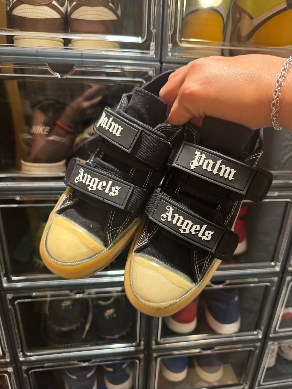 Palm Angels Black & Yellow Kids Velcro Sneakers
